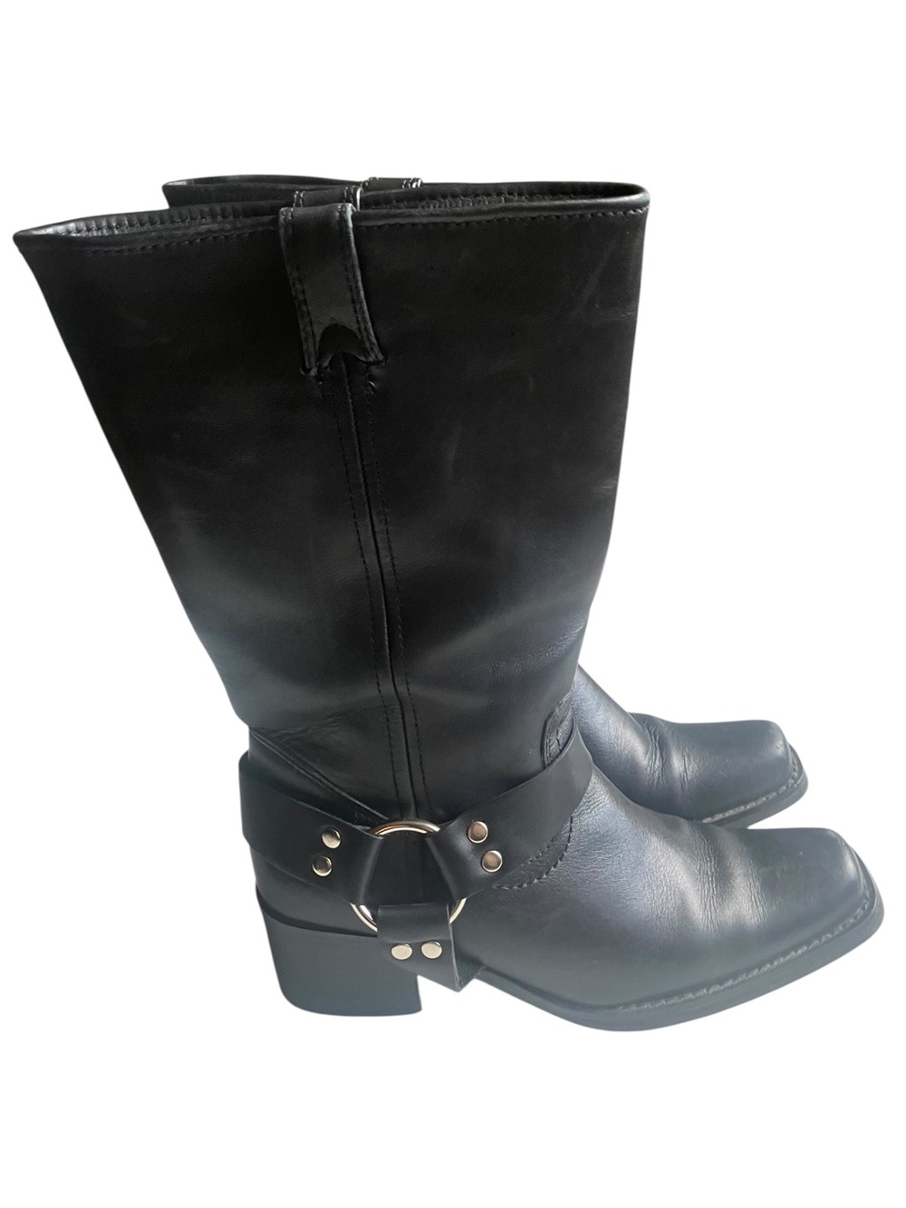 Vintage Y2K Colin Stuart Harness Engineer Moto boot black leather square toe 8
